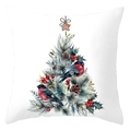 Peach skin fabric Christmas pillow case with watercolor pine tree and bullfinch print - Natural Christmas Tree With Two Birds Style (DRD420-18)