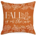 Orange linen fall pillow cover with maple leaf print and FALL is in the air text - FALL Lettering Leaves Style (ALD3-1)