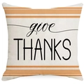 Linen Thanksgiving pillow cover with pumpkin orange stripes and Give Thanks print - Horizontal Stripe Lettering Style (ALD7-1)