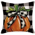 Linen Thanksgiving pillow case with watercolor pumpkin and black-white buffalo plaid design - Single-Sided Linen No Insert