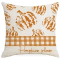 Linen pumpkin throw pillow cover with orange plaid pattern and Pumpkins please text - Pumpkins Please Style (ALD6-4)