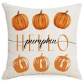 Linen pumpkin throw pillow cover featuring HELLO pumpkin text for fall home decor - Pumpkin Silhouette Style (ALD7-3)