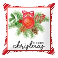 Christmas peach skin pillowcase with watercolor ornaments and Merry Christmas text - Red Stripe Border Christmas Ball Style (DRD420-21)