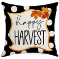 Herbst-Kissenbezug mit Ahornblatt-Muster und schwarz-weißen Punkten für Erntedankfest - 45x45CM Einseitig Leinen / Ernte Ahornblatt Punktmuster Stil (ALD5-2)