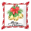 Christmas peach skin pillowcase with red bow, holly leaves, and golden bells print - Red Stripe Border Golden Bells Style (DRD420-22)