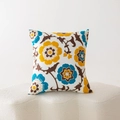 Square white pillowcase featuring colorful floral embroidery in mustard and teal colors - Bohemian Floral (ALS1--2) / Cover Only