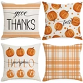 Set of 4 autumn pumpkin linen pillow covers with fall harvest theme for living room sofa - Orange Tartan Pumpkin Series (YMD9-41)