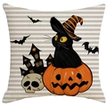 Halloween throw pillow cover featuring a black cat in a pumpkin with a castle background - Black Cat In Pumpkin Style (ALD4--3)