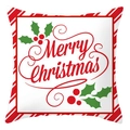 Christmas peach skin pillowcase with Merry Christmas text and holly berry pattern - Red Stripe Border Merry Christmas Style (DRD420-24)