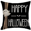 Halloween decorative black throw pillow case with Happy Halloween text and ghost graphic - Happy Halloween Ghost Style (ALD4--1)