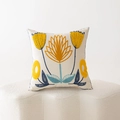 Off-white square cushion cover featuring yellow and blue floral chenille embroidery - Modern Art Floral (ALS1--4) / Cover Only