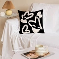 Nordic black square throw pillow with white heart line art on a cozy sofa setting - 45x45cm Double-sided Short Plush (Without Core) / Abstract Line Heart (TQS1-8)