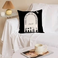 Detail of a black pillow with white arch pattern and creative text on a white sofa - 45x45cm Double-sided Short Plush (Without Core) / Black Arch Lettering (TQS1-9)