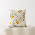 Square beige cushion cover with white and yellow embroidered daisy floral pattern - Daisy Embroidery Style (ALS1--5)