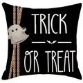 Black linen Halloween pillow cover with ghost design and Trick or Treat typography - Trick Or Treat Ghost Style (ALD4--2)