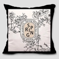 Vintage cream throw pillow case with black floral illustration and contrast piping details - 45*45cm Short Plush Double-sided (Excluding Pillow Core) / Vintage Oval Label Floral Design (TQS5-7)