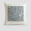 Europäischer Kissenbezug mit abstrakten navy-geometrischen Mustern auf cremefarbenem Leinen - 45x45cm Baumwolle Leinen (Nur Bezug) / Blaue Geometrische Linien Stil (TQS01-2)