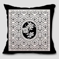 Modern black throw pillow case with white floral and geometric pattern for sofa decor - 45*45cm Short Plush Double-sided (Excluding Pillow Core) / Geometric Cube and Rose Floral Design (TQS5-5)
