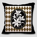 Retro kussenhoes met ruitpatroon, lelie-illustratie en citaat op een grijze achtergrond - 45*45cm Kort Pluche Dubbelzijdig (Zonder Kussenkern) / Vintage Kunst Lelie Ontwerp (TQS5-4)