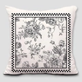 Detail of white square pillowcase with vintage floral sketch and checkerboard border - 45*45cm Short Plush Double-sided (Excluding Pillow Core) / Checkerboard Vintage Floral Design (TQS5-10)