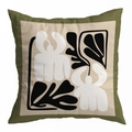 Retro Kissenbezug in Olivgrün und Beige mit abstraktem Pflanzenmuster für das Sofa - 45*45cm Doppelseitig Kurzer Plüsch / Grüner Rand Schwarz-Weiß Floral (TQS3-2)