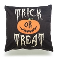 Funda de cojín de Halloween Trick or Treat con calabaza sobre tela de lino negro - 45*45cm Lino de una sola cara / Estilo de Texto de Calabaza (TQD9-1)