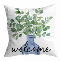 Peach skin pillowcase featuring eucalyptus in blue vase with welcome text - Welcome Eucalyptus Style (DRD481-5)