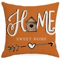 Caramel orange Home Sweet Home throw pillow cover with artistic house and heart graphics - Caramel Home Sweet Home (TQD1-5)