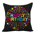Τετράγωνη μαύρη θήκη μαξιλαριού Happy Birthday με πολύχρωμα πυροτεχνήματα διακόσμηση - 45*45cm Κοντό Πέλος Μονόπλευρο (δεν Περιλαμβάνεται Ένθετο Μαξιλαριού) / Tqtd--1