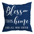 Navy blue square peach skin pillowcase with white Bless This Home floral print - Navy Bless This Home Style (DRD481-7)