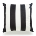Detailed close-up of square linen pillow cover featuring classic black and white vertical stripes - Black and White Vertical Stripes (TQD9-8)