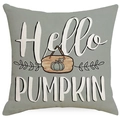 Detalle de la textura de una funda de cojín verde salvia para Acción de Gracias con diseño - Verde Gris Hello Pumpkin (TQD1-3)