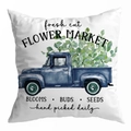 Peach skin fabric floral pillowcase featuring blue vintage pickup truck and greenery - Flower Market Truck Style (DRD481-8)