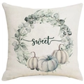Funda de cojín de Acción de Gracias con texto sweet y arte de calabaza en acuarela - Guirnalda Eucalipto Sweet Calabaza (TQD1-1)