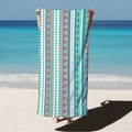 Microfiber beach towel with geometric mint and pink patterns against ocean backdrop - Mint Green Geometric Stripes (STJ02-8) / 70*140cm