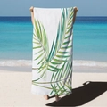 Microfiber beach towel with green palm leaf print against a tropical sea background - Green Palm Leaves (STJ02-19) / 70*140cm