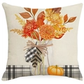 Fall decorative pillowcase featuring harvest pumpkin and floral jar on linen fabric - Floral Jar And Pumpkin Style (TQSD1-2) / Linen Single-Sided (No Insert)