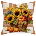 Thanksgiving Kissenbezug aus Leinen mit Sonnenblumen- und Kürbis-Erntemotiv - Kürbis Traubenkorb Stil (TQSD2-2) / 45*45cm Einseitiges Leinen