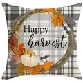 Autumn Harvest pumpkin pillow case with plaid pattern and orange maple leaves - Autumn Wreath White Pumpkin Happy Harvest Style (TQSD1-3) / Linen Single-Sided (No Insert)