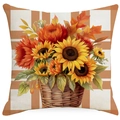 Thanksgiving Kissenbezug aus Leinen mit Herbstblumen und Weidenkorb auf Karomuster - Sonnenblumenkorb Stil (TQSD2-1) / 45*45cm Einseitiges Leinen