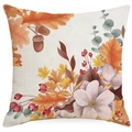 Funda de cojín de lino para Acción de Gracias con plantas de otoño sobre fondo blanco - Estilo Botánico Otoño (TQSD3-4)