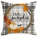 Fall pillow cover with Hello Pumpkin text, white pumpkin and autumn maple leaf wreath - Autumn Wreath White Pumpkin Hello Pumpkin Style (TQSD1-4) / Linen Single-Sided (No Insert)