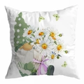 White peach skin cushion cover with watercolor gnome holding daisies and butterflies - Polka Dot Gnome Style (DRD481-20)