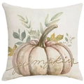 Detail shot of linen texture on Thanksgiving pillow cover with pumpkin watercolor print - Watercolor Pumpkin Word Art Style (TQSD4-4) / 45*45cm (Pillow Not Included)