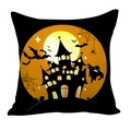 Halloween pillow case featuring yellow full moon, spooky castle and bats on black background - Halloween Castle Moon Style (TQWD-2) / Black