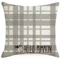 Detail of Hello Pumpkin decorative linen pillowcase with autumn harvest motifs - Grey Beige Plaid Pumpkin Text Style (TQSD4-1) / 45*45cm (Pillow Not Included)