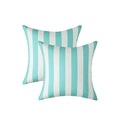 Set of two turquoise and white striped outdoor waterproof linen pillow covers for sofa - Double Pack Pillowcases / Turquoise and White Vertical Stripes
