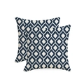 Set of 2 navy blue Moroccan geometric pattern waterproof linen outdoor cushion covers - Double Pack Pillowcases / Navy Blue and White Moroccan Pattern