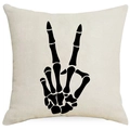Halloween skull hand peace sign linen pillowcase for sofa home decor accessory - 45x45cm Linen Single Sided (Without Core) / Skeleton Hand V Sign (TQYD1-6)