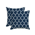 Set of two navy blue waterproof linen pillow covers with white Moroccan quatrefoil patterns - Double Pack Pillowcases / Navy Blue and White Quatrefoil